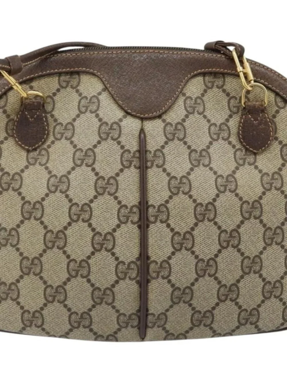GUCCI GG Supreme Web Sherry Line Bag PVC Beige Gold 904 02 047 Auth ka3455